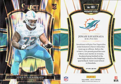 Jonah Savaiinaea — 2025 Panini Select Black and Gold Prizm Shock