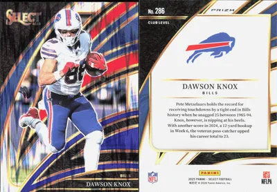Dawson Knox — 2025 Panini Select Red and Blue Prizm Shock